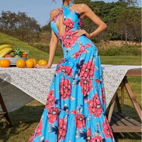 MULTICOLOR BOHO TIERED MAXI DRESS - Picture 5 of 8